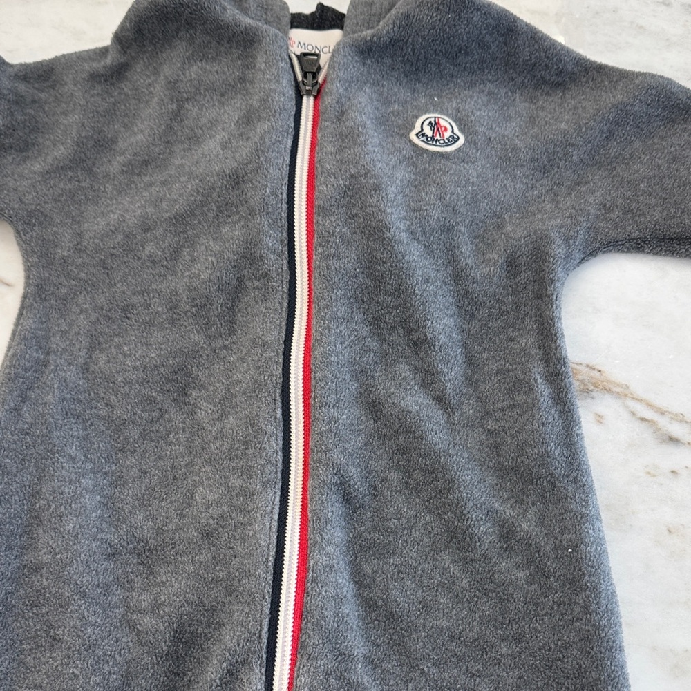 Moncler Charcoal Fleece Jacket with Tricolor Zipper
